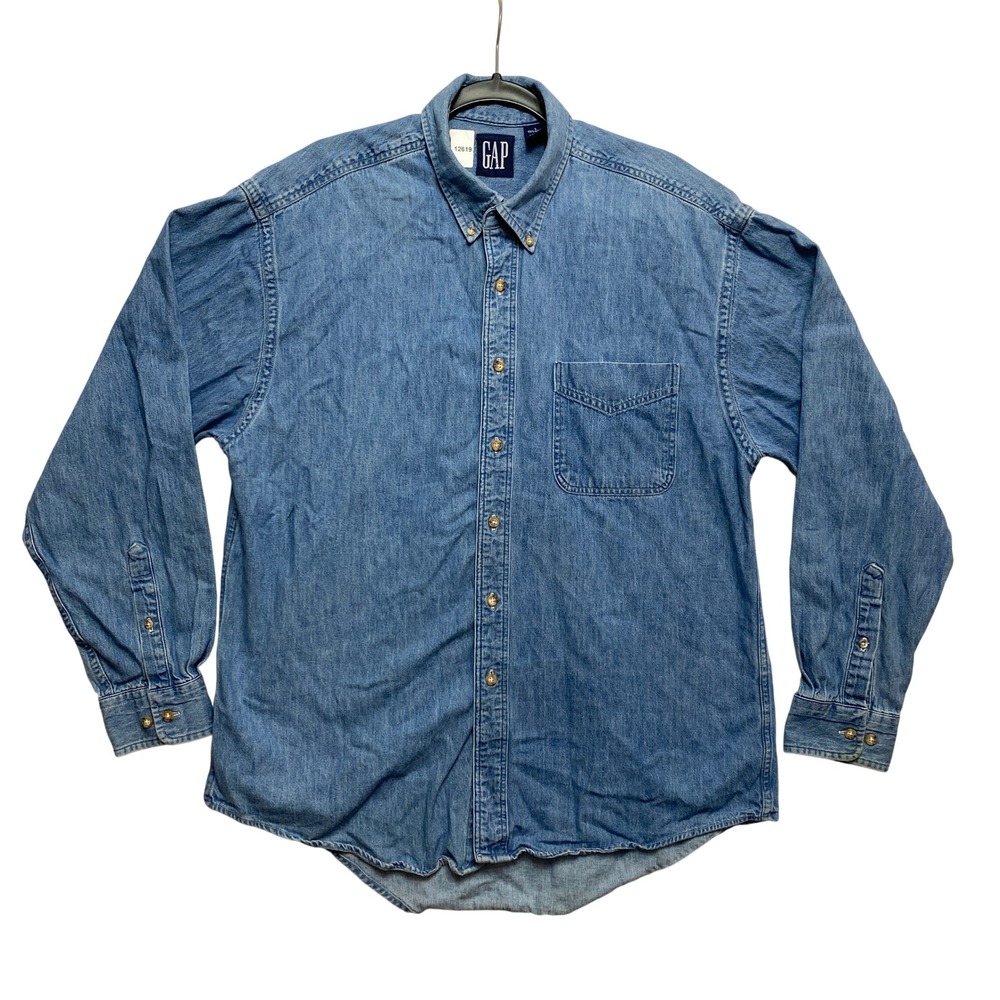 GAP Shirt Mens L Blue Denim Button-Down Long Sleeve Made in USA